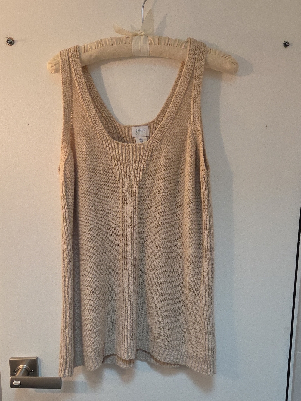 Sigrid Olsen Cream Knit V-Neck Sleeveless Sweater Tank